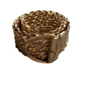 Vtg  Gold Woven Belt Adjustable Made In Taiwan -Women up to 38" Length 2” Wide
